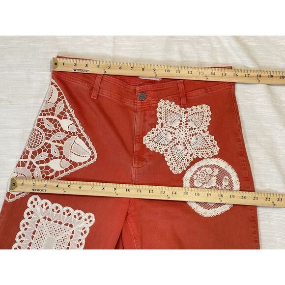 Paige Nellie Culottes Jeans Orange Poppy Doilie Lace Embellished Womens Size 30 - Picture 2 of 10